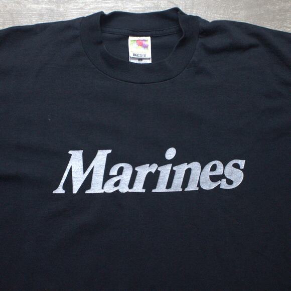 Vintage 90s ‘ Marines ’ Black T-Shirt Fruit of the loom Size L - Picture 1 of 5